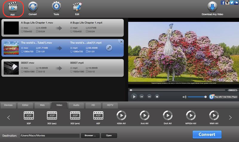 Mac Total Video Converter import mov file
