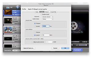 change output audio options in Mac Total Video Converter