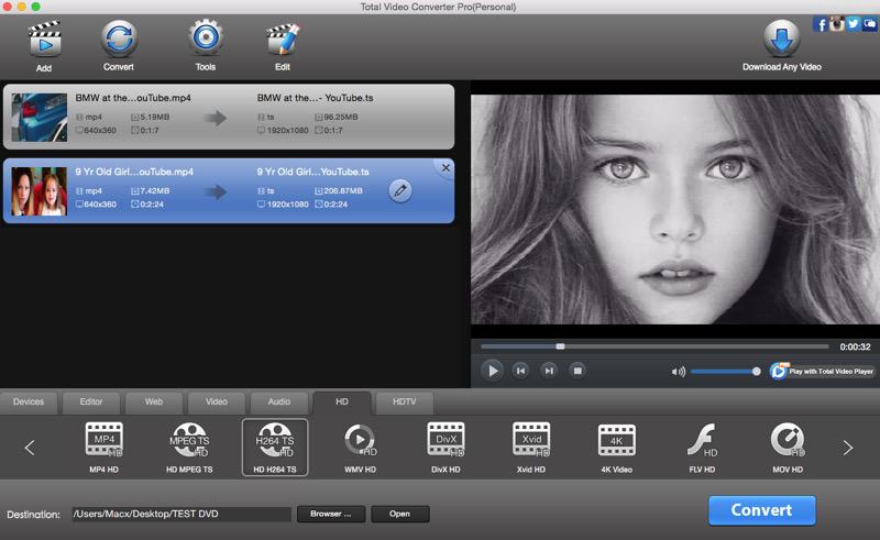 convert video to H.264 TS Mac