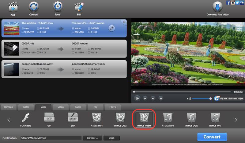 convert video to html webm format