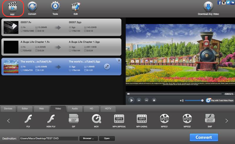 Mac Total Video Converter import mov file