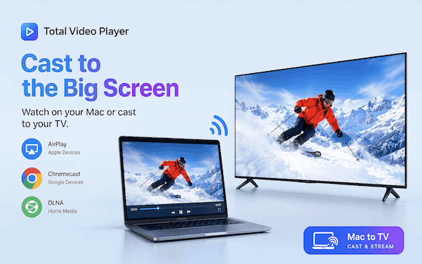 Total Video Player for Mac casting video from Mac to TV via AirPlay, Chromecast and DLNA