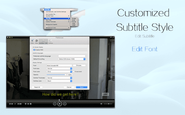 Total Video Player for Mac customized subtitle style with font editing